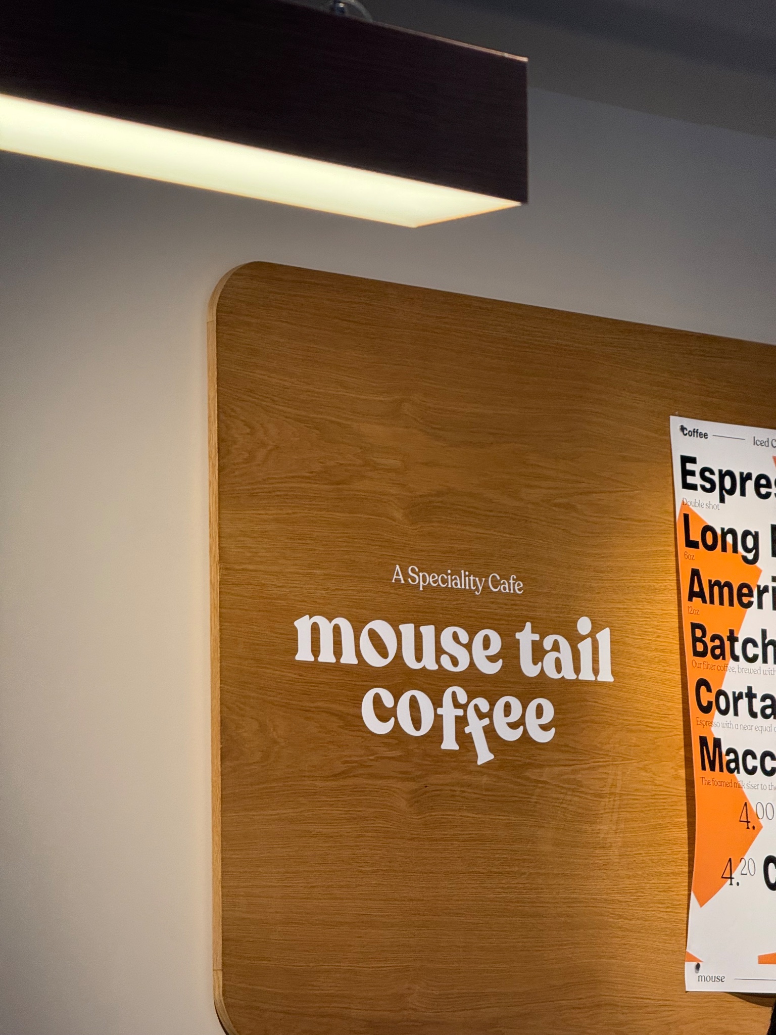 Mouse Tail Coffee's bouncy serif on oak, Leadenhall Market