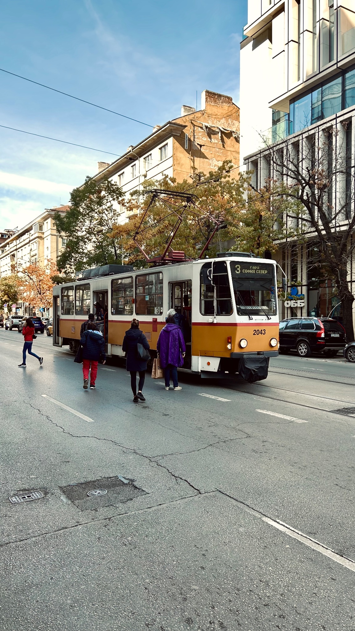 Cream and ochre Tatra tram 2043, Sofia