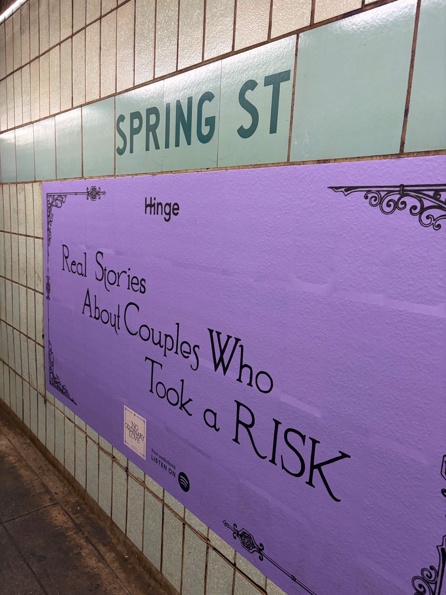 Lilac Hinge poster against Spring St mint tiles