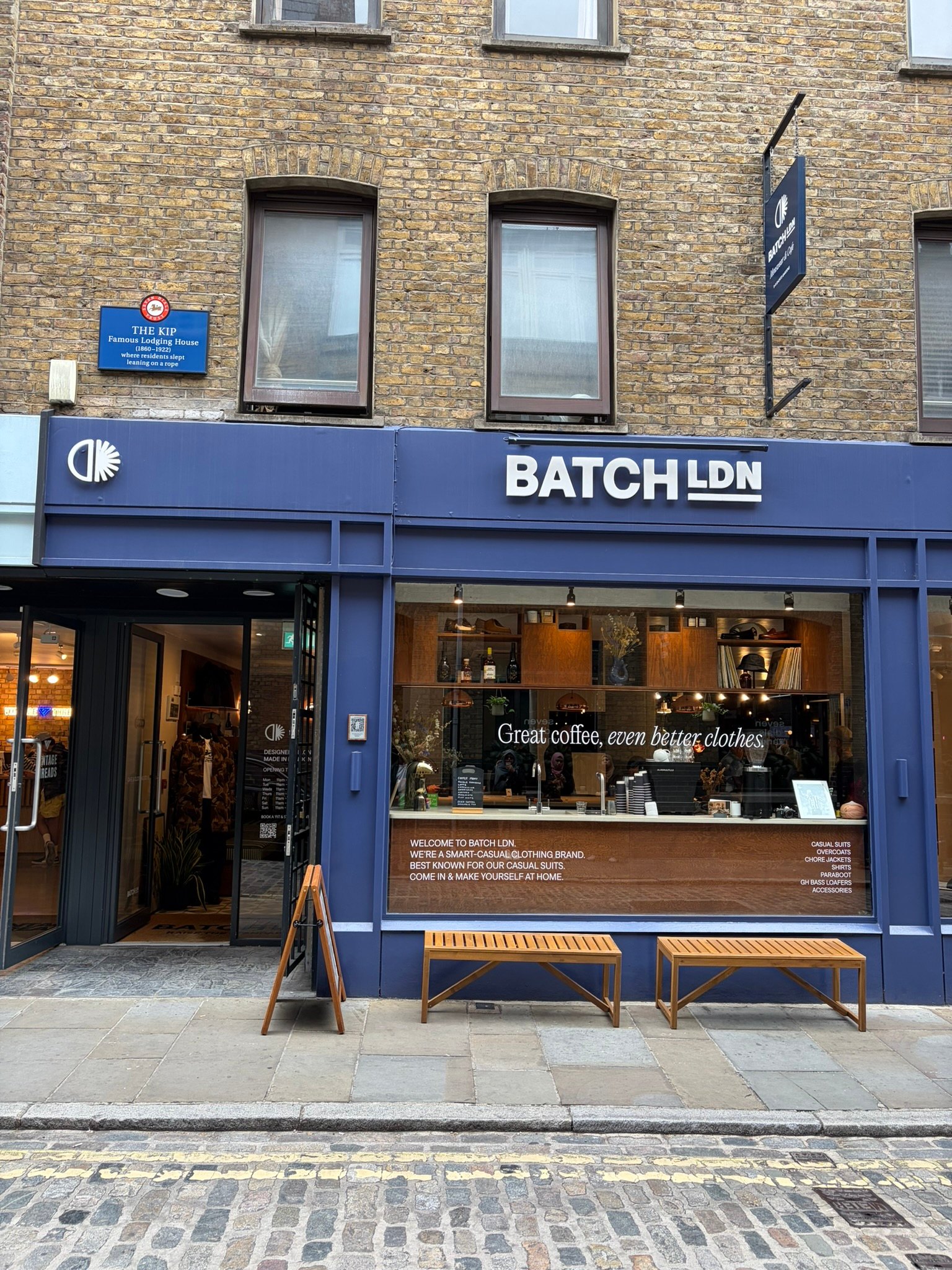 Navy shopfront for Batch LDN, London