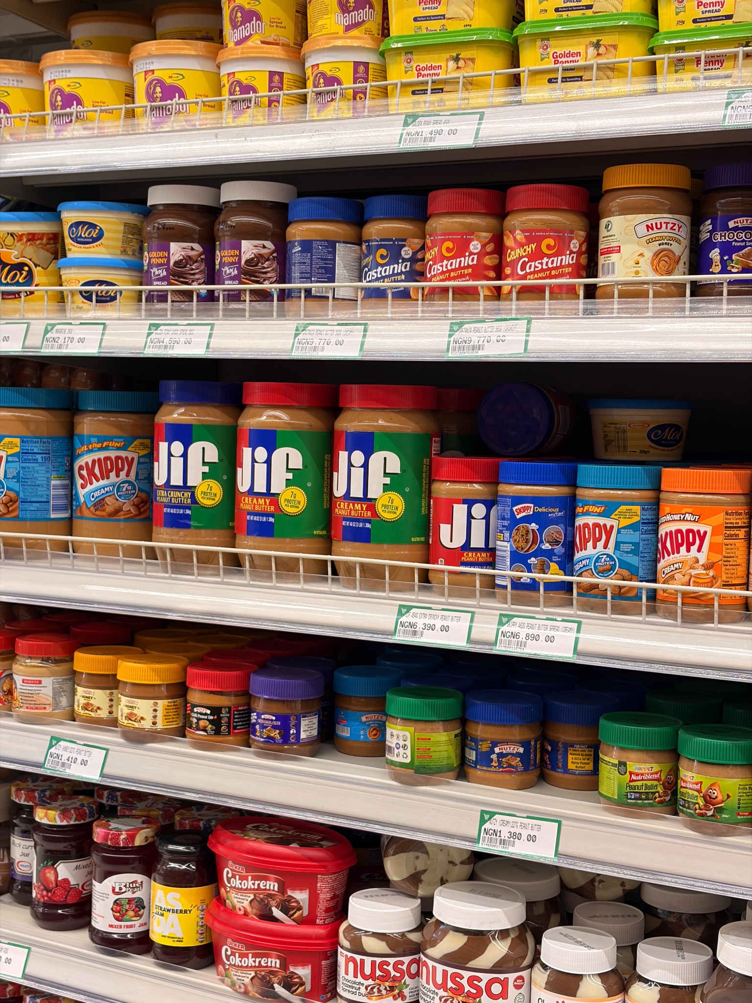 Rainbow of snack-dipping and bread-spreads