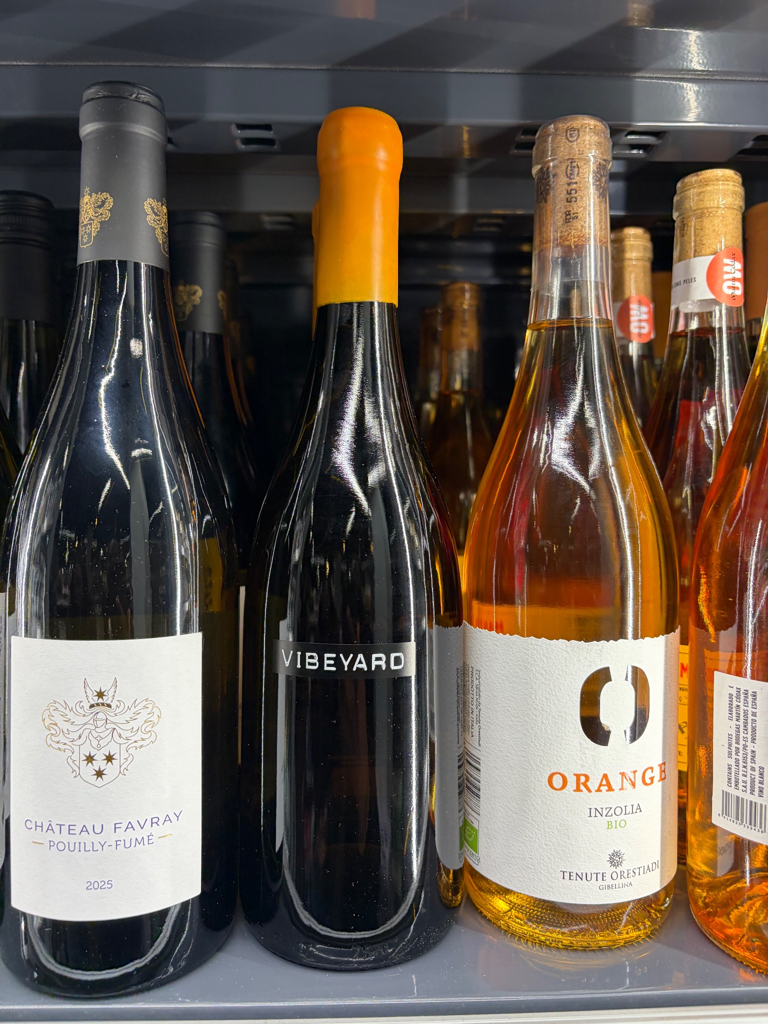 Wine labels on a shelf in Spitalfields